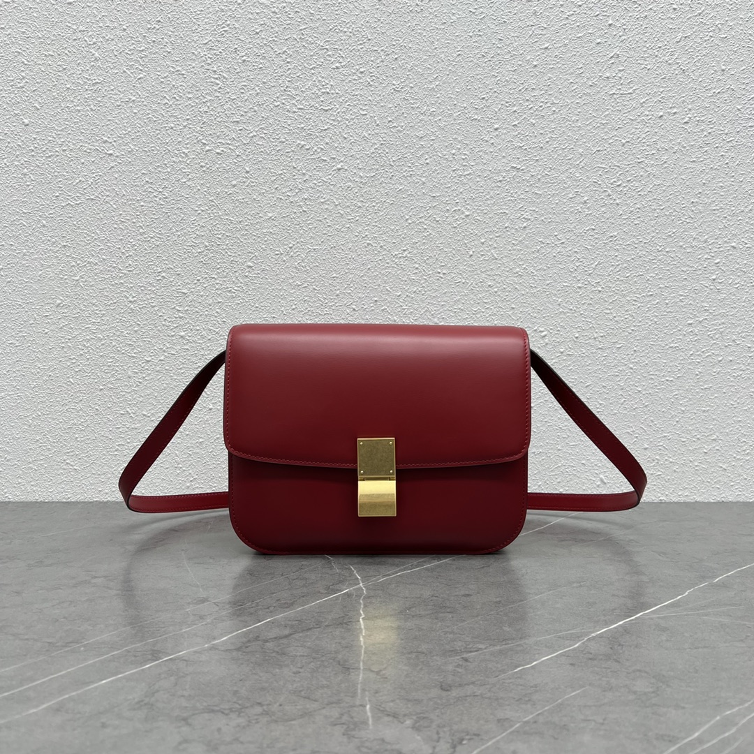 Celine Classic Box Shoulder Bag Handbag In Shiny Calfskin Red 189173